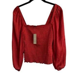 NWT J.Crew Squareneck Smocked Featherweight Satin Cropped Top, Size XS